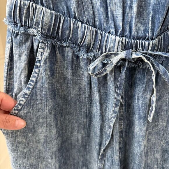 NWOT Bluivy Blue Comfy Acid Washed Tube Denim Chambray Jumpsuit L - Picture 5 of 7